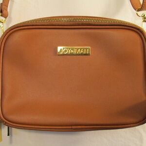Joy & Iman tan leather bag is a crossbody purse Gold zippers & Removable Strap